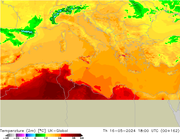 Temperatura (2m) UK-Global jue 16.05.2024 18 UTC