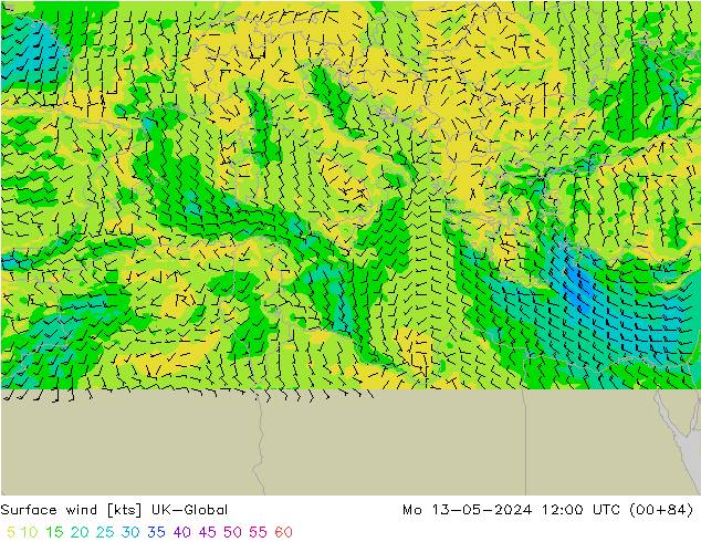 Surface wind UK-Global Mo 13.05.2024 12 UTC