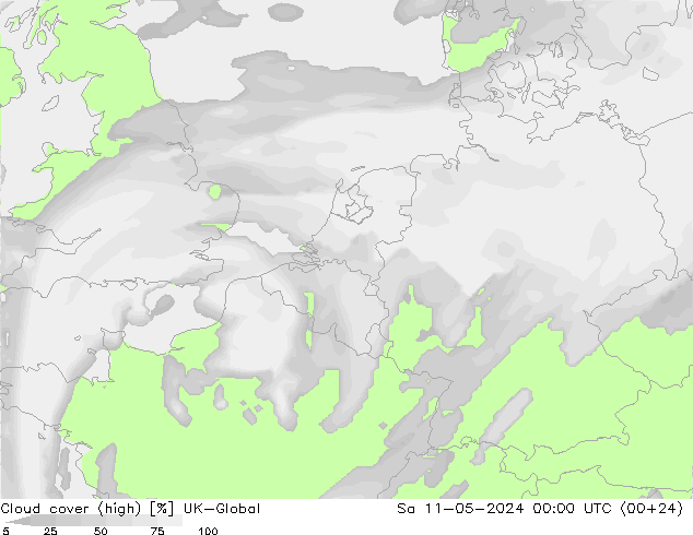 Bewolking (Hoog) UK-Global za 11.05.2024 00 UTC