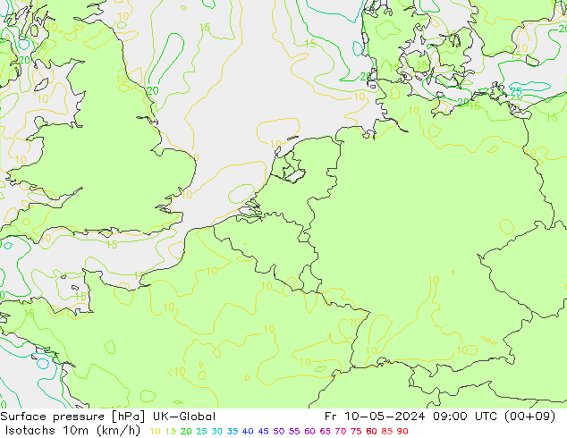 Isotachs (kph) UK-Global Pá 10.05.2024 09 UTC