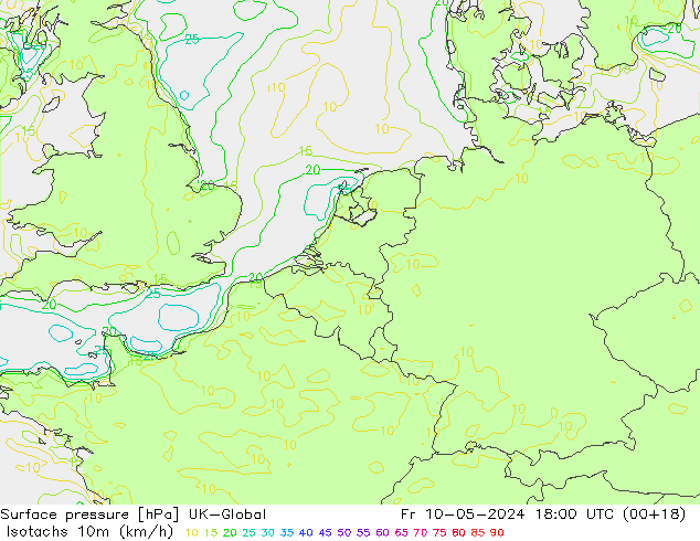Isotachs (kph) UK-Global Fr 10.05.2024 18 UTC
