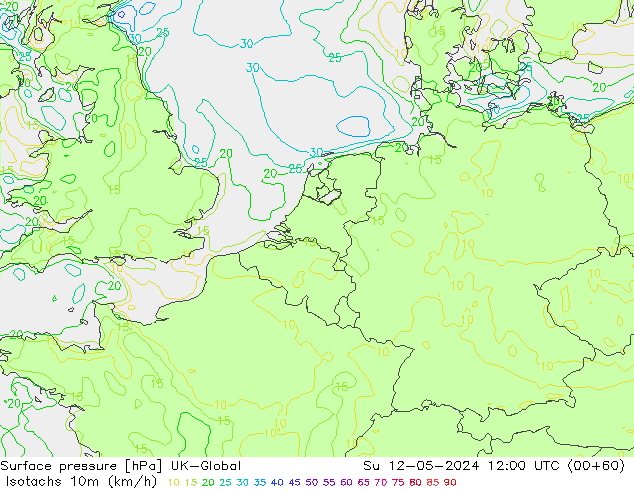 Eşrüzgar Hızları (km/sa) UK-Global Paz 12.05.2024 12 UTC