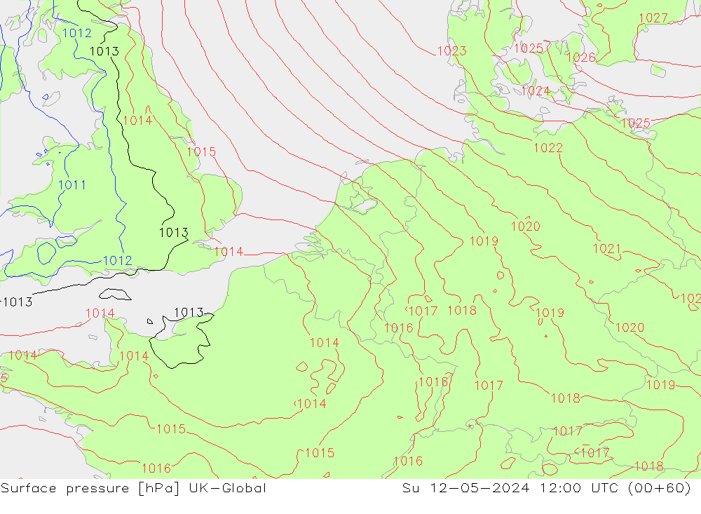 Pressione al suolo UK-Global dom 12.05.2024 12 UTC