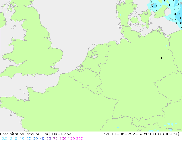 Totale neerslag UK-Global za 11.05.2024 00 UTC