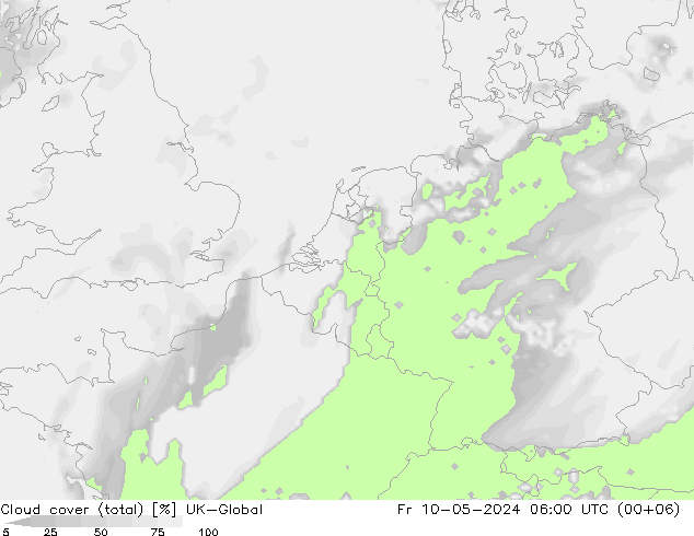 Nubes (total) UK-Global vie 10.05.2024 06 UTC