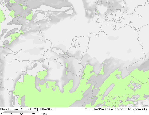 Bewolking (Totaal) UK-Global za 11.05.2024 00 UTC
