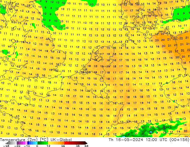 Sıcaklık Haritası (2m) UK-Global Per 16.05.2024 12 UTC