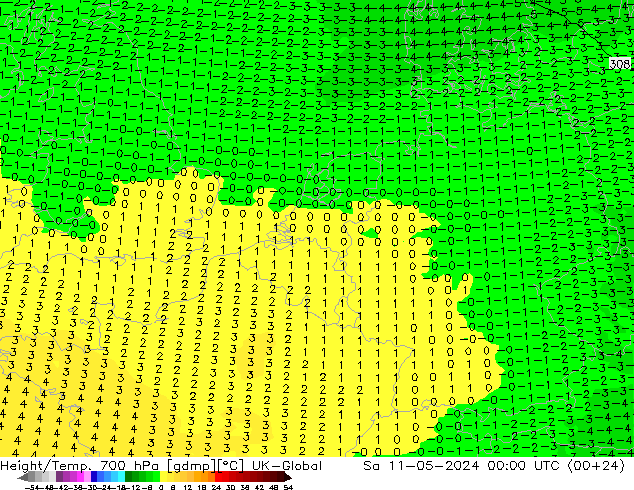 Height/Temp. 700 hPa UK-Global Sa 11.05.2024 00 UTC
