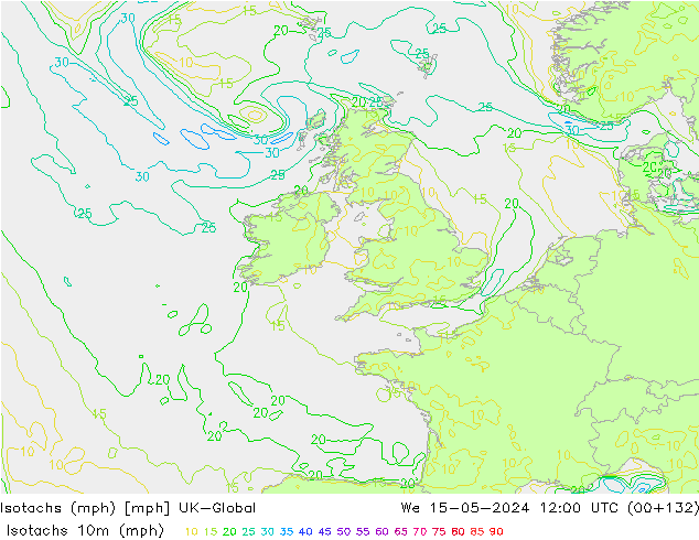 Isotachen (mph) UK-Global wo 15.05.2024 12 UTC