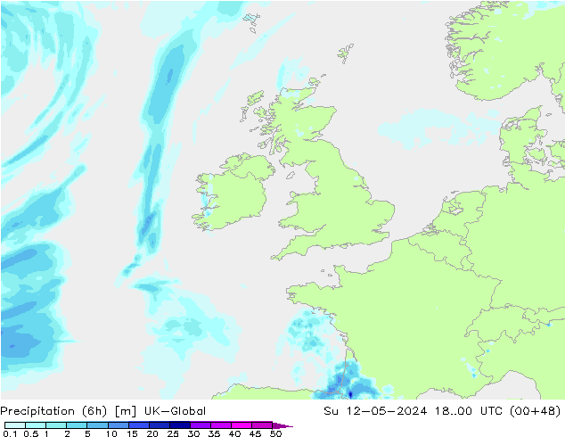 Precipitación (6h) UK-Global dom 12.05.2024 00 UTC