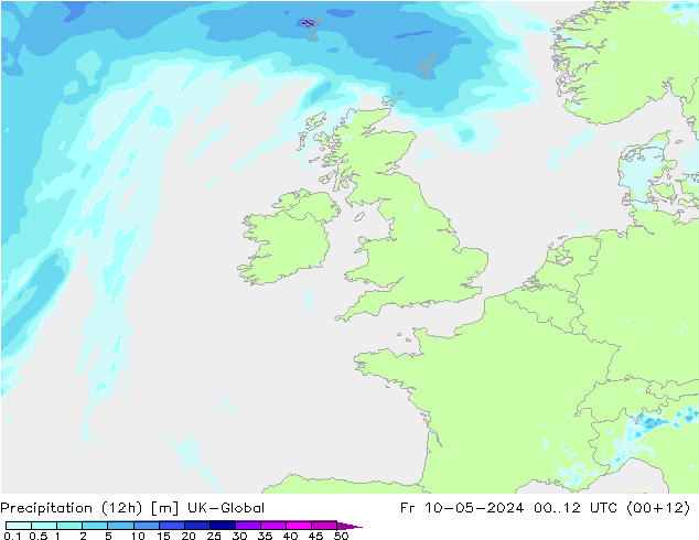 Précipitation (12h) UK-Global ven 10.05.2024 12 UTC