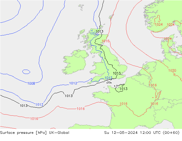 Pressione al suolo UK-Global dom 12.05.2024 12 UTC