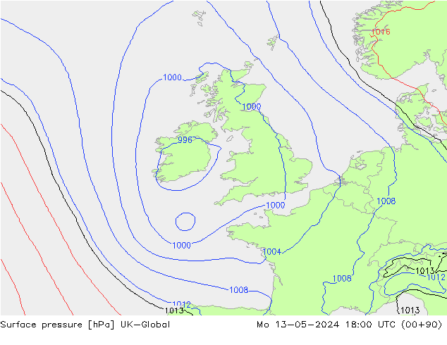 приземное давление UK-Global пн 13.05.2024 18 UTC