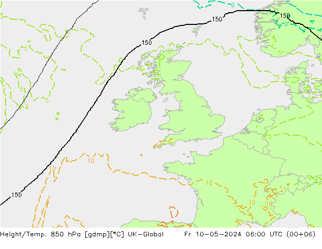 Hoogte/Temp. 850 hPa UK-Global vr 10.05.2024 06 UTC