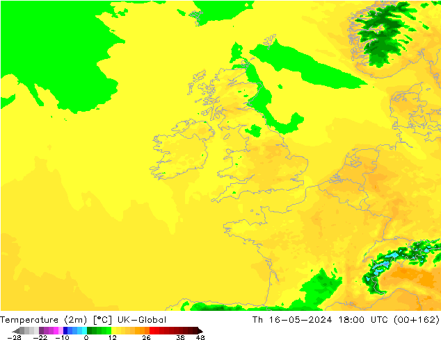 Temperatuurkaart (2m) UK-Global do 16.05.2024 18 UTC