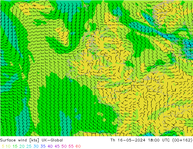 Surface wind UK-Global Th 16.05.2024 18 UTC