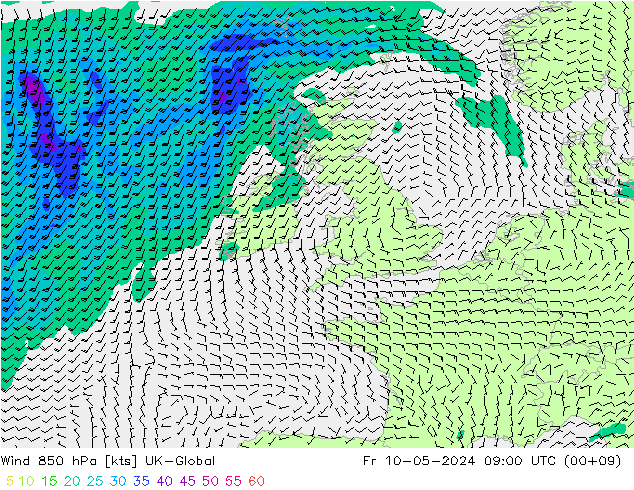 wiatr 850 hPa UK-Global pt. 10.05.2024 09 UTC