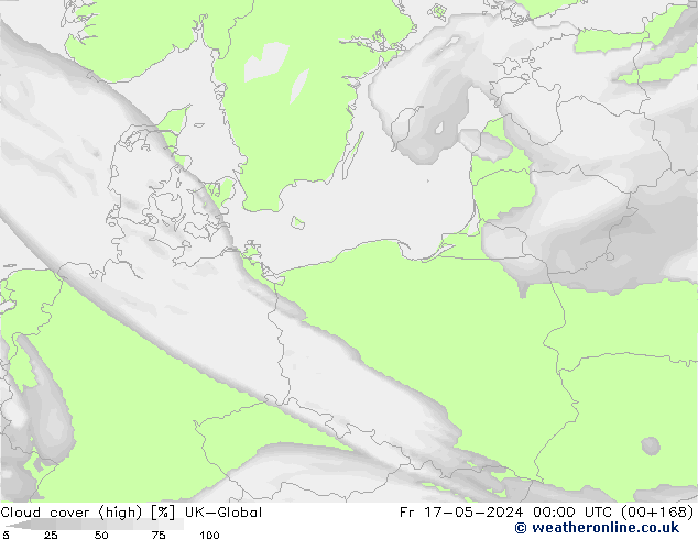 Cloud cover (high) UK-Global Fr 17.05.2024 00 UTC
