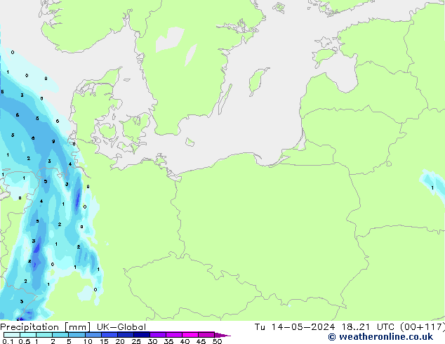 Precipitation UK-Global Tu 14.05.2024 21 UTC