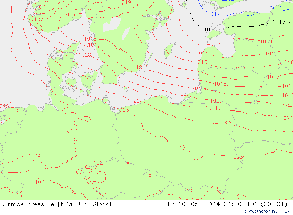 Atmosférický tlak UK-Global Pá 10.05.2024 01 UTC