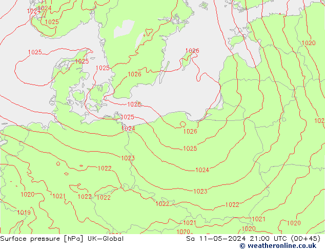 Atmosférický tlak UK-Global So 11.05.2024 21 UTC