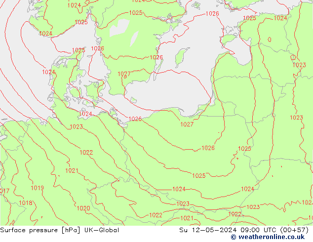 Surface pressure UK-Global Su 12.05.2024 09 UTC