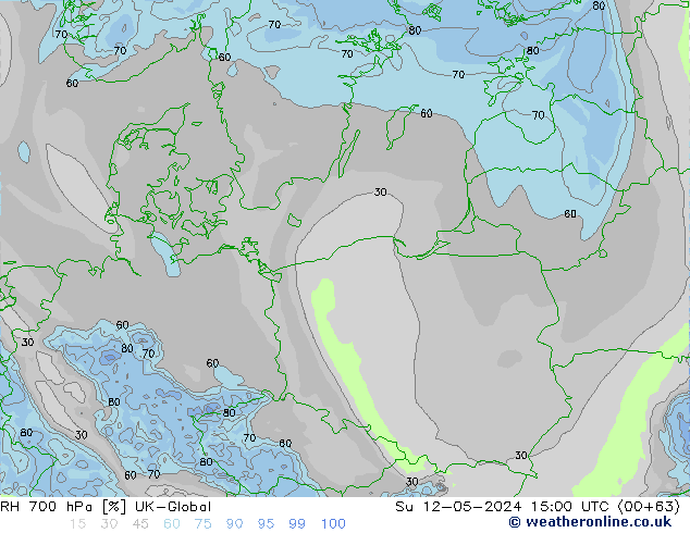 Humidité rel. 700 hPa UK-Global dim 12.05.2024 15 UTC