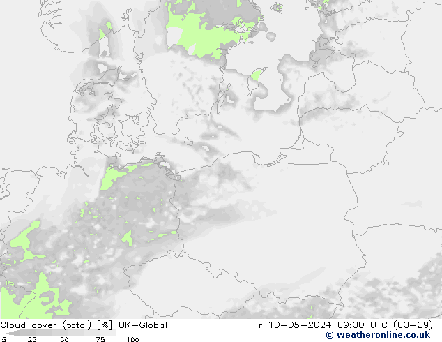 Cloud cover (total) UK-Global Pá 10.05.2024 09 UTC