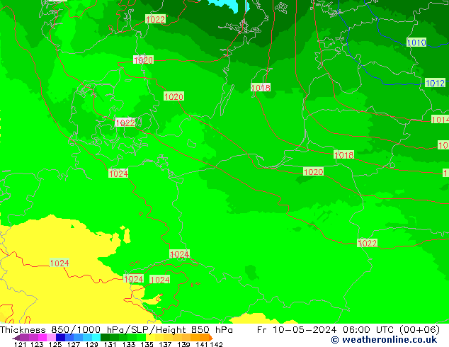 Schichtdicke 850-1000 hPa UK-Global Fr 10.05.2024 06 UTC