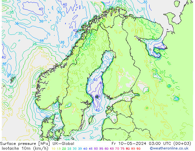 Isotachs (kph) UK-Global Pá 10.05.2024 03 UTC