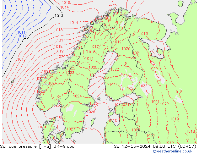 Atmosférický tlak UK-Global Ne 12.05.2024 09 UTC