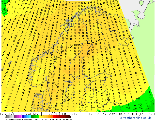 Height/Temp. 850 hPa UK-Global Fr 17.05.2024 00 UTC