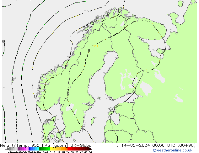 Height/Temp. 950 гПа UK-Global вт 14.05.2024 00 UTC