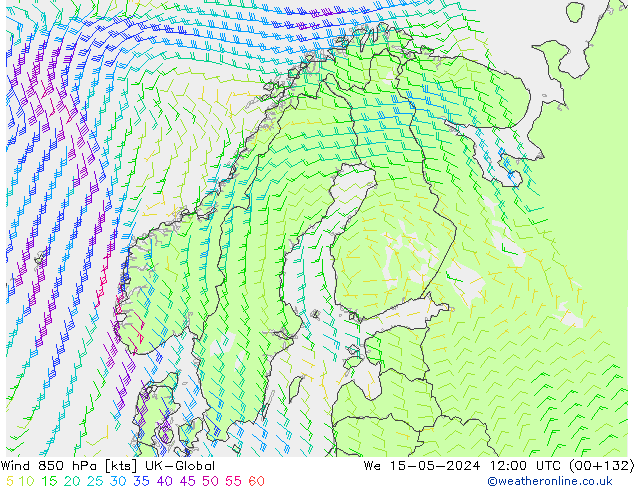 ветер 850 гПа UK-Global ср 15.05.2024 12 UTC