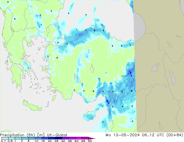 Precipitación (6h) UK-Global lun 13.05.2024 12 UTC