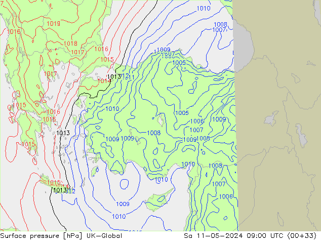 Presión superficial UK-Global sáb 11.05.2024 09 UTC