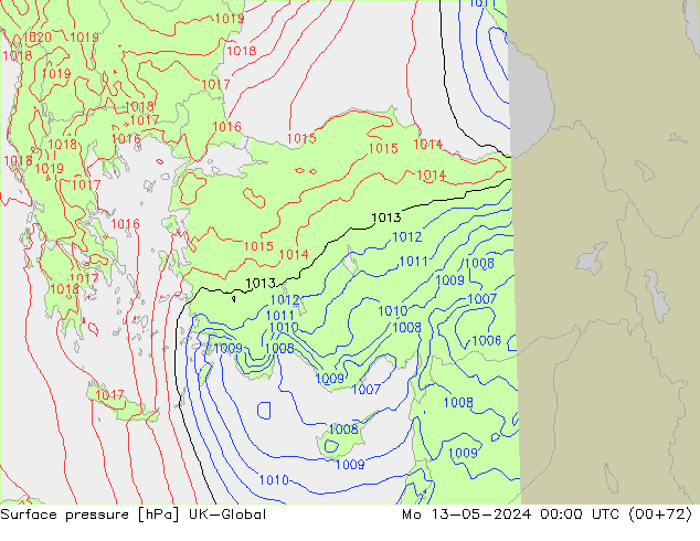 Surface pressure UK-Global Mo 13.05.2024 00 UTC