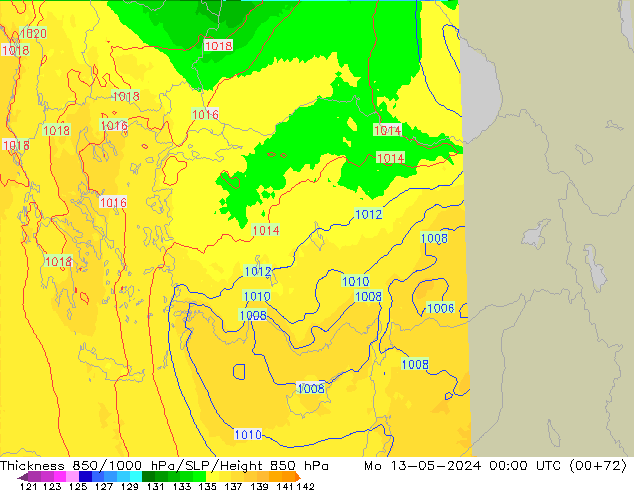 850-1000 hPa Kalınlığı UK-Global Pzt 13.05.2024 00 UTC