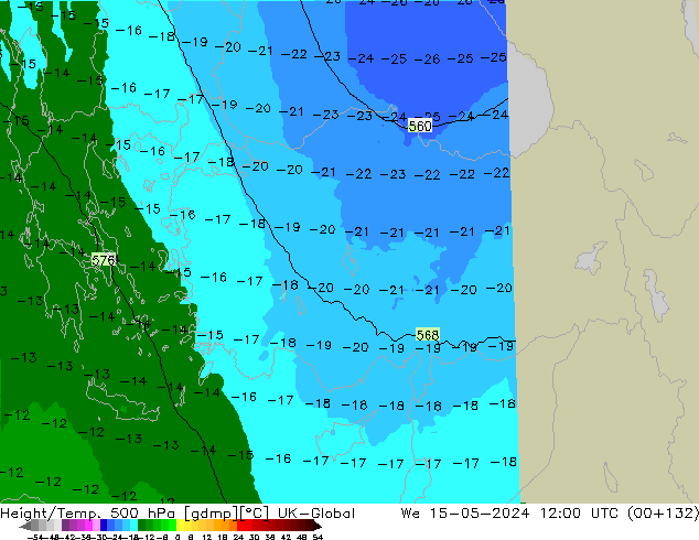 Height/Temp. 500 hPa UK-Global Mi 15.05.2024 12 UTC