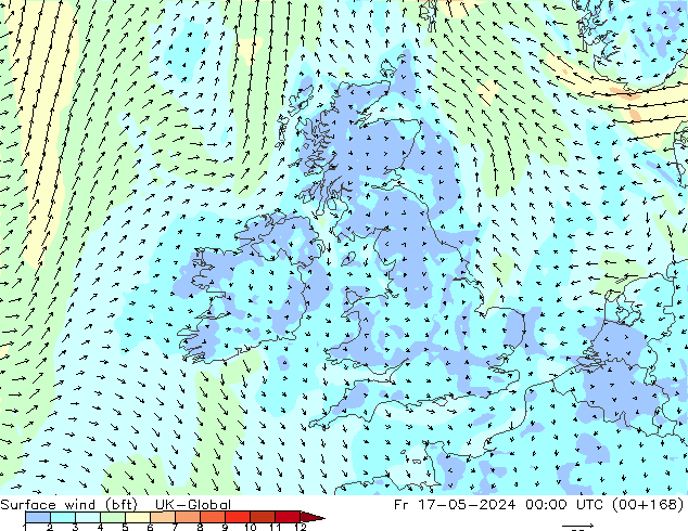 Surface wind (bft) UK-Global Fr 17.05.2024 00 UTC