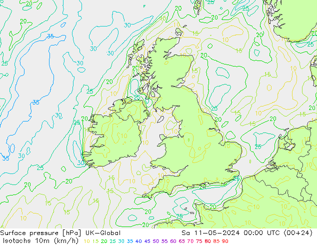 Eşrüzgar Hızları (km/sa) UK-Global Cts 11.05.2024 00 UTC