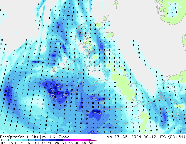 Precipitação (12h) UK-Global Seg 13.05.2024 12 UTC