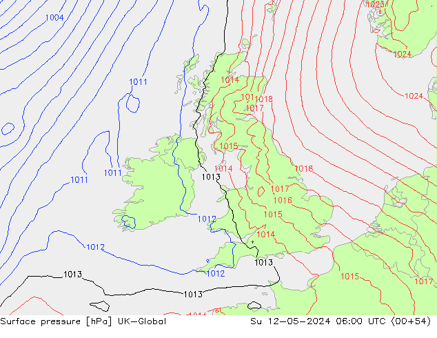 Pressione al suolo UK-Global dom 12.05.2024 06 UTC