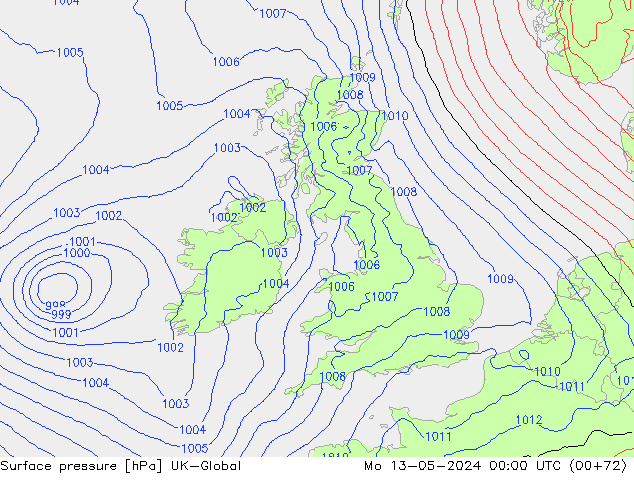 Presión superficial UK-Global lun 13.05.2024 00 UTC