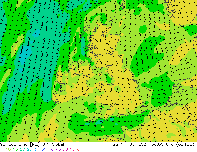 Surface wind UK-Global Sa 11.05.2024 06 UTC