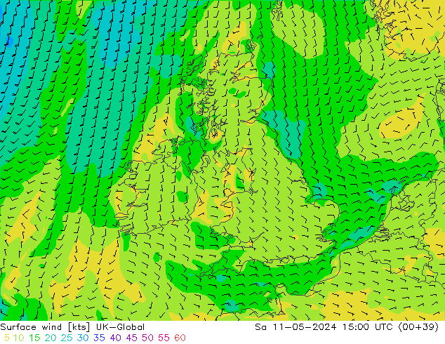 Surface wind UK-Global Sa 11.05.2024 15 UTC