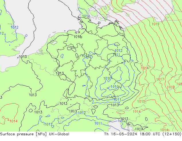 Atmosférický tlak UK-Global Čt 16.05.2024 18 UTC