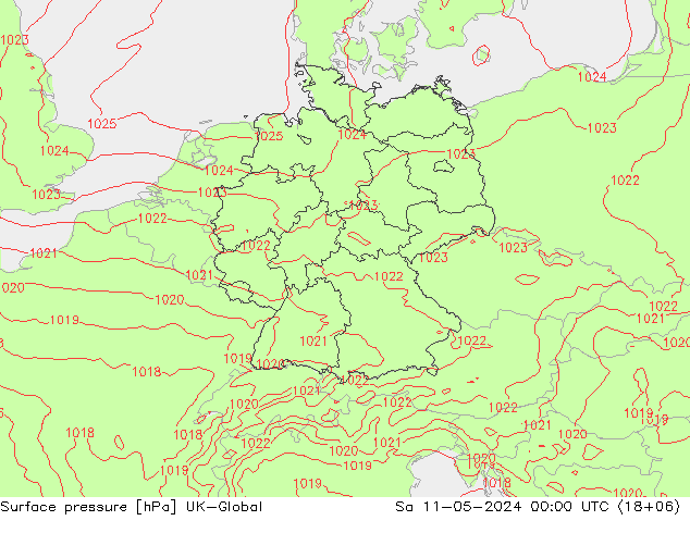 地面气压 UK-Global 星期六 11.05.2024 00 UTC