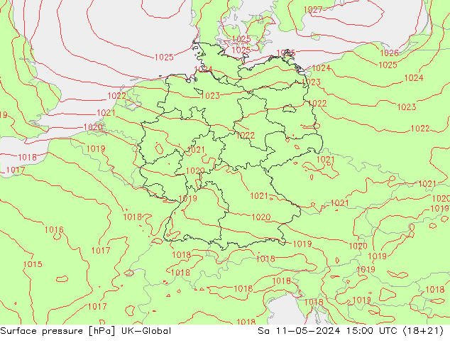 Surface pressure UK-Global Sa 11.05.2024 15 UTC