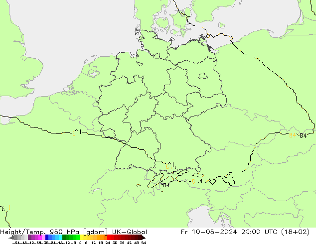 Height/Temp. 950 hPa UK-Global 星期五 10.05.2024 20 UTC